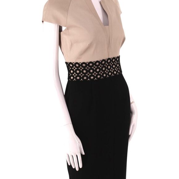 Hobbs London beige black lace trim cocktail dress sheath sz 4 - Picture 4 of 8